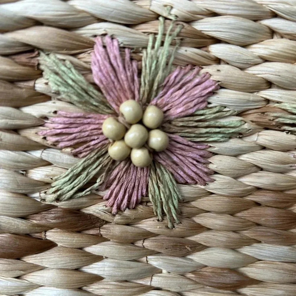 Bloomingdale’s straw bag purse pink patent embroidered beaded beach - Picture 5 of 8